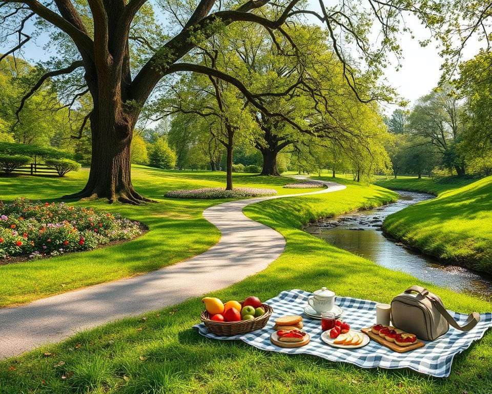 Parkwandeling met een natuurgids en een ontspannende picknick