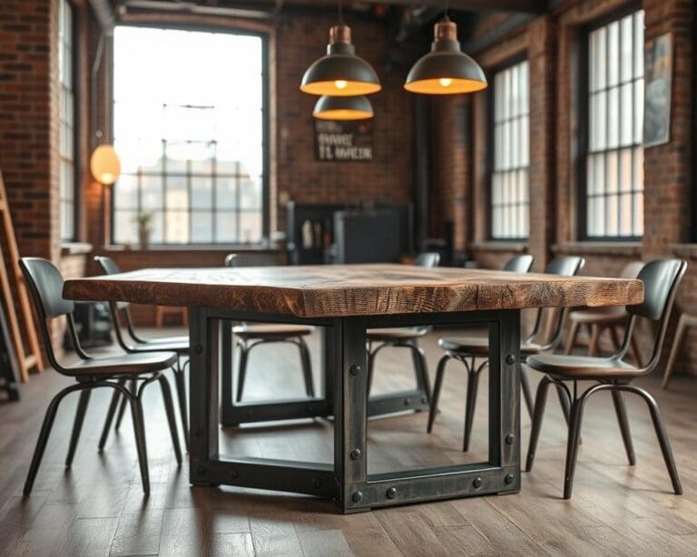 Een stoere industriële eettafel als middelpunt