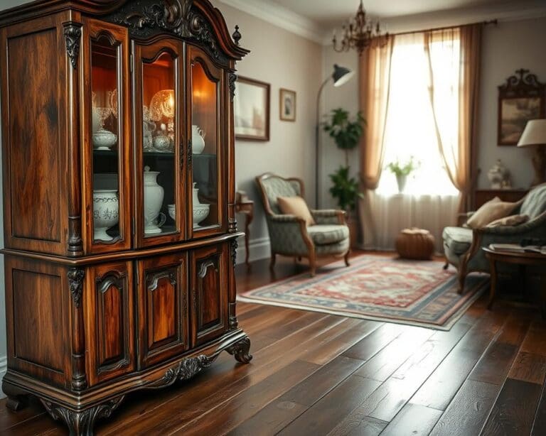 Wat maakt een oude houten vitrinekast zo charmant?